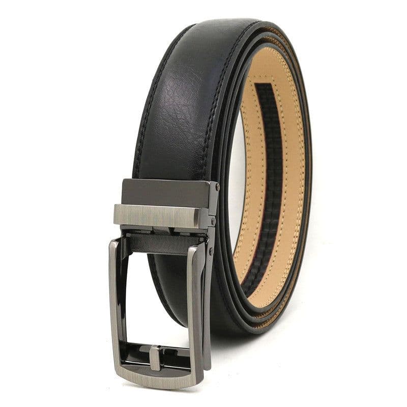 image-Genuine Leather Automatic Buckle Men's Belt - Bright Brown, 120cm