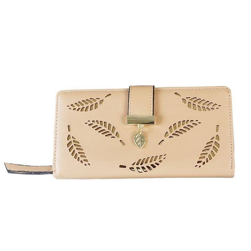 image-Women's Wallet Long PU Leather - Brown Hollow
