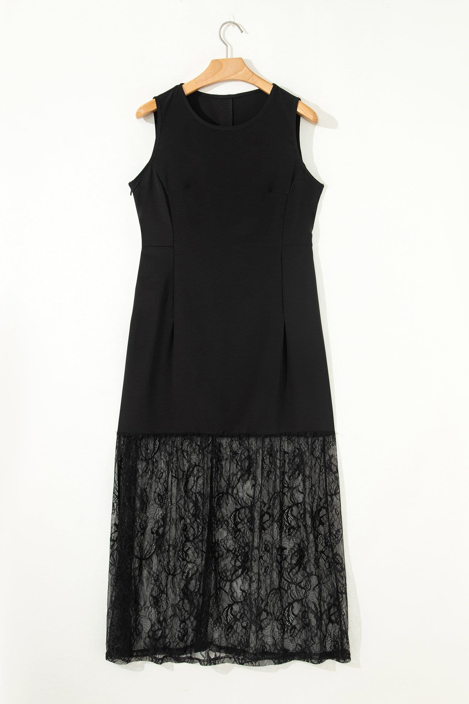 image-Black Sleeveless Lace Patchwork Long Dress
