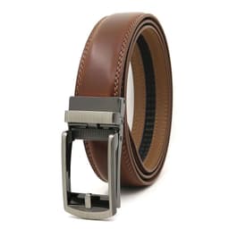 image-Genuine Leather Automatic Buckle Men's Belt - Bright Brown, 120cm