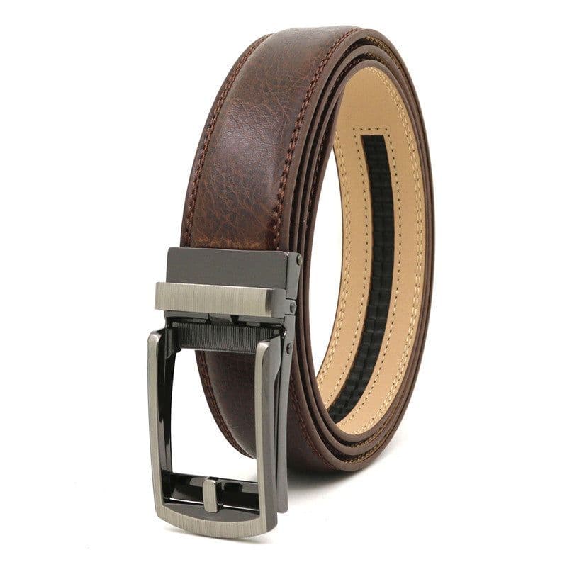 image-Genuine Leather Automatic Buckle Men's Belt - Bright Brown, 120cm