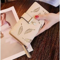 image-Women's Wallet Long PU Leather - Brown Hollow