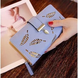 image-Women's Wallet Long PU Leather - Brown Hollow