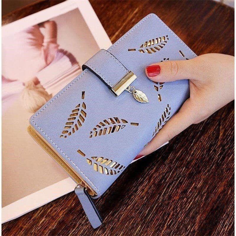 image-Women's Wallet Long PU Leather - Brown Hollow