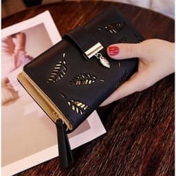 image-Women's Wallet Long PU Leather - Brown Hollow