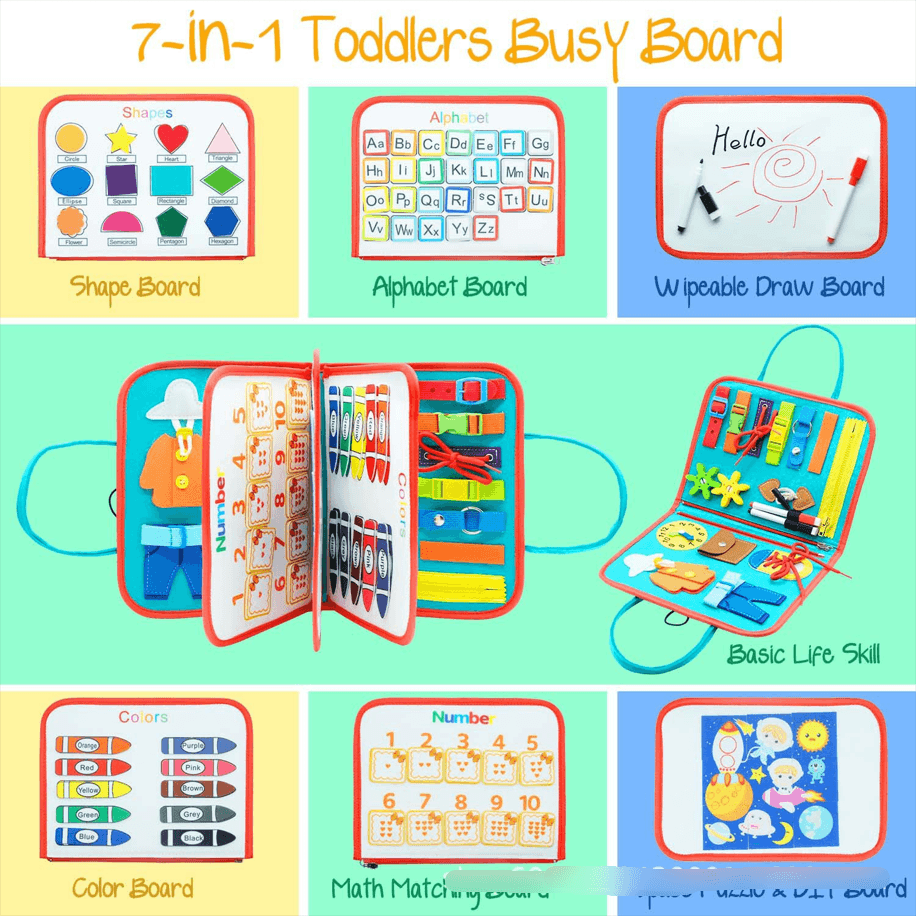 image-Montessori Felt Busy Board - Dressing & Writing
