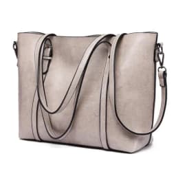 image-E6709 - Miss Lulu Trendy Womens Tote Bags Wax Leather - Grey