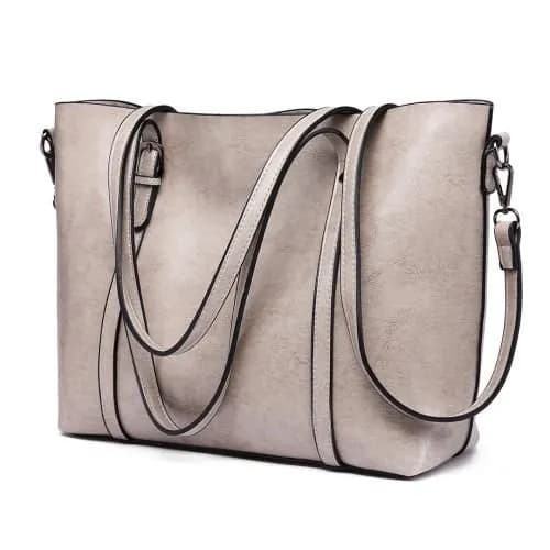 image-E6709 - Miss Lulu Trendy Womens Tote Bags Wax Leather - Grey
