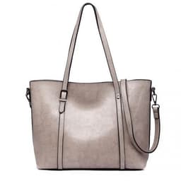 image-E6709 - Miss Lulu Trendy Womens Tote Bags Wax Leather - Grey