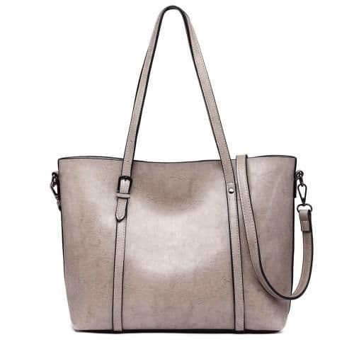 image-E6709 - Miss Lulu Trendy Womens Tote Bags Wax Leather - Grey