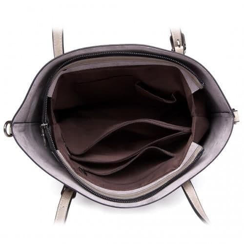 image-E6709 - Miss Lulu Trendy Womens Tote Bags Wax Leather - Grey