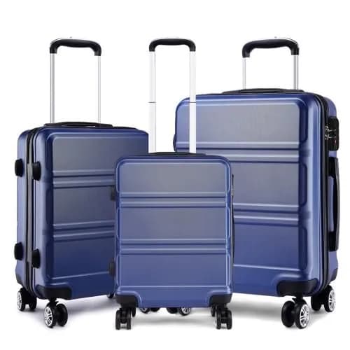 image-K1871-1L - Kono ABS Sculpted Horizontal Design 3 Piece Suitcase Set - Navy Blue