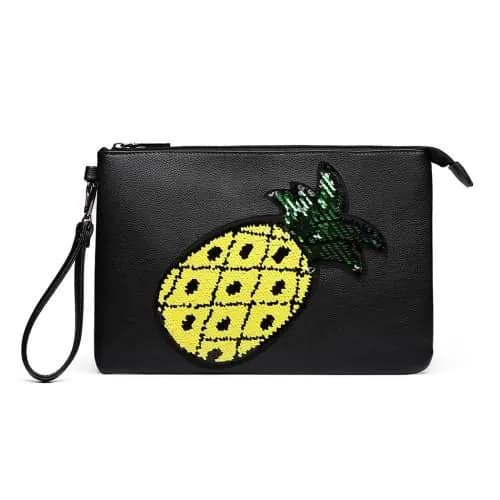 image-LT6822P-MISS LULU MISS LULU PU LEATHER SEQUIN PINEAPPLE CLUTCH BAG BLACK
