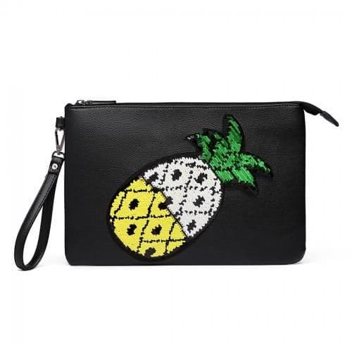 image-LT6822P-MISS LULU MISS LULU PU LEATHER SEQUIN PINEAPPLE CLUTCH BAG BLACK