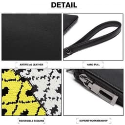 image-LT6822P-MISS LULU MISS LULU PU LEATHER SEQUIN PINEAPPLE CLUTCH BAG BLACK