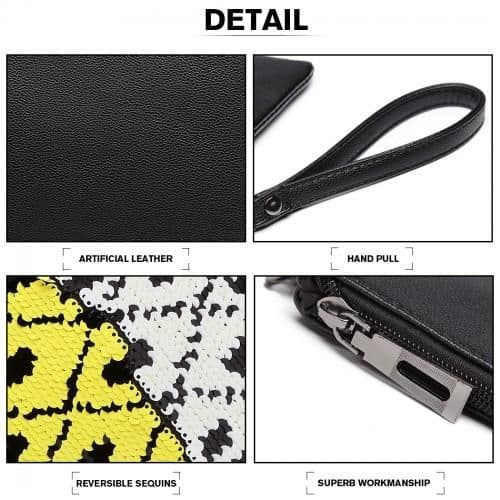 image-LT6822P-MISS LULU MISS LULU PU LEATHER SEQUIN PINEAPPLE CLUTCH BAG BLACK