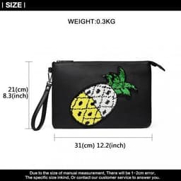 image-LT6822P-MISS LULU MISS LULU PU LEATHER SEQUIN PINEAPPLE CLUTCH BAG BLACK
