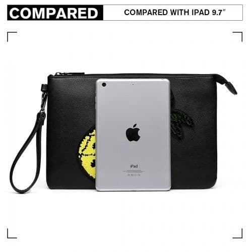 image-LT6822P-MISS LULU MISS LULU PU LEATHER SEQUIN PINEAPPLE CLUTCH BAG BLACK