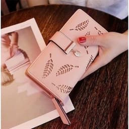 image-Women's Wallet Long PU Leather - Brown Hollow