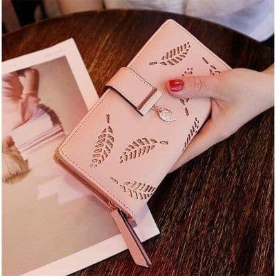image-Women's Wallet Long PU Leather - Brown Hollow