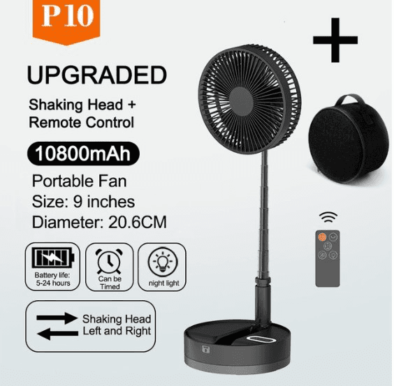 image-USB Folding Fan - Remote Control, Timer, Night Light