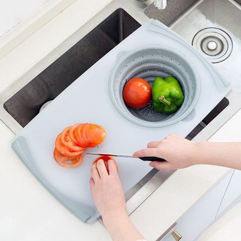 image-Innovative Multi-Functional 3 in 1 Chopping Board Detachable Folding Drain Basket Sink Cutting Board