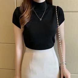 image-Women's Half Turtleneck Short Sleeve Sweater Top