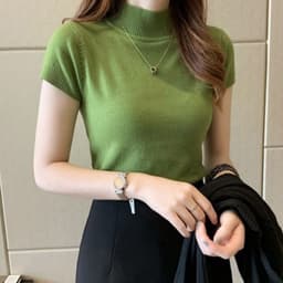 image-Women's Half Turtleneck Short Sleeve Sweater Top