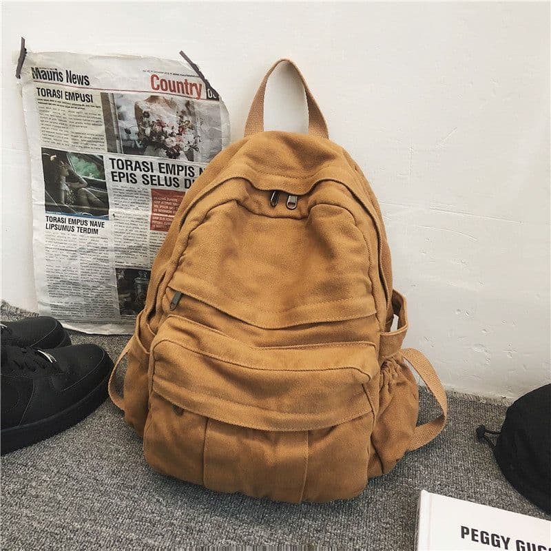 image-Schoolbag female ins Hong Kong Fengsen retro old college student backpack female European and American fashion washed rucksack
