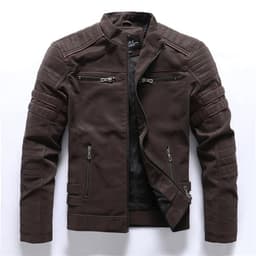 image-Men's PU Leather Jacket - Slim Fit Vintage Black
