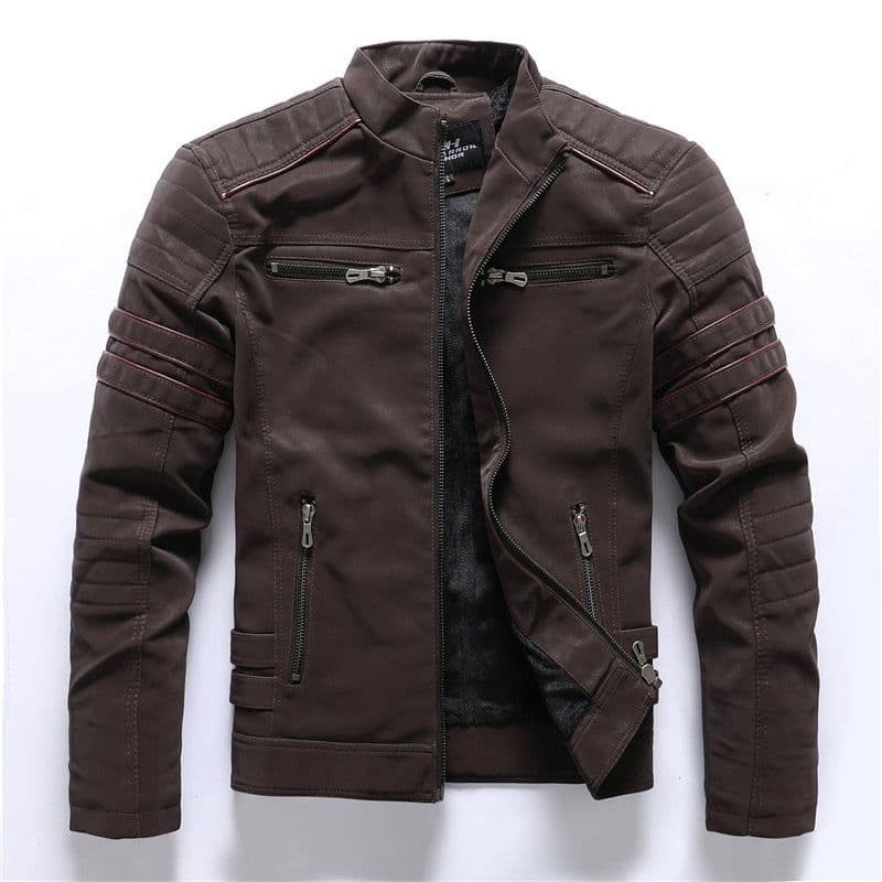 image-Men's PU Leather Jacket - Slim Fit Vintage Black