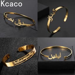 image-Kcaco Customized Letter Name Bracelet Personalized Arabic Name Adjustable Bangles Women Men Stainless Steel Kids Cuff Gift
