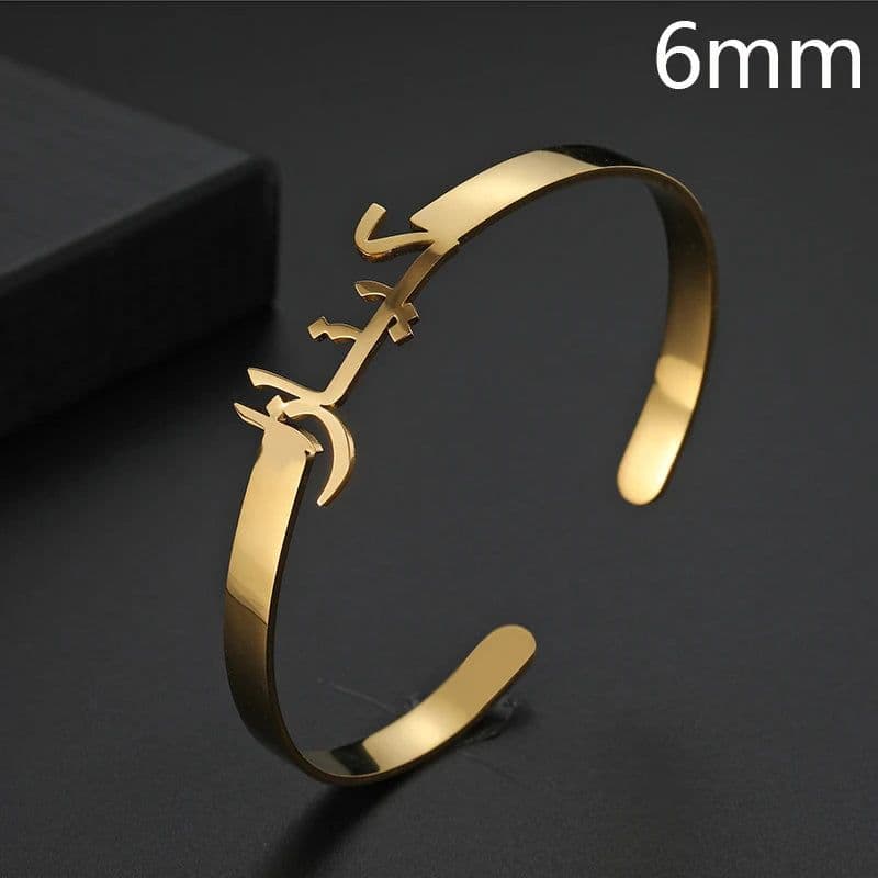 image-Kcaco Customized Letter Name Bracelet Personalized Arabic Name Adjustable Bangles Women Men Stainless Steel Kids Cuff Gift