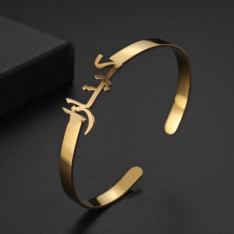 image-Kcaco Customized Letter Name Bracelet Personalized Arabic Name Adjustable Bangles Women Men Stainless Steel Kids Cuff Gift