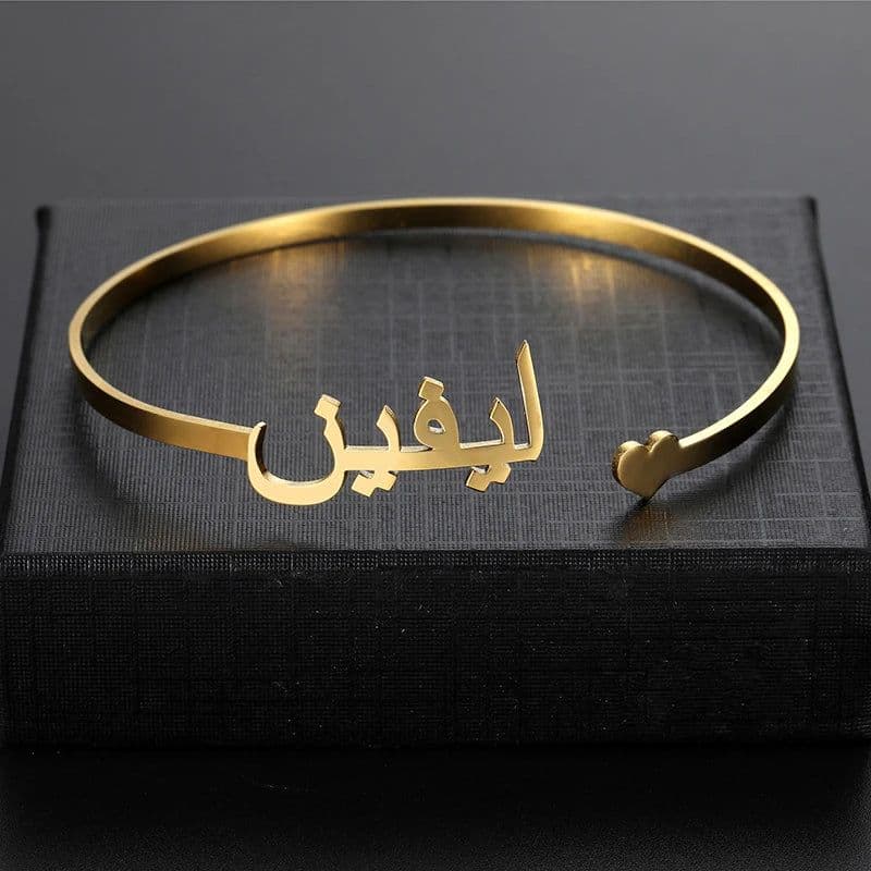 image-Kcaco Customized Letter Name Bracelet Personalized Arabic Name Adjustable Bangles Women Men Stainless Steel Kids Cuff Gift