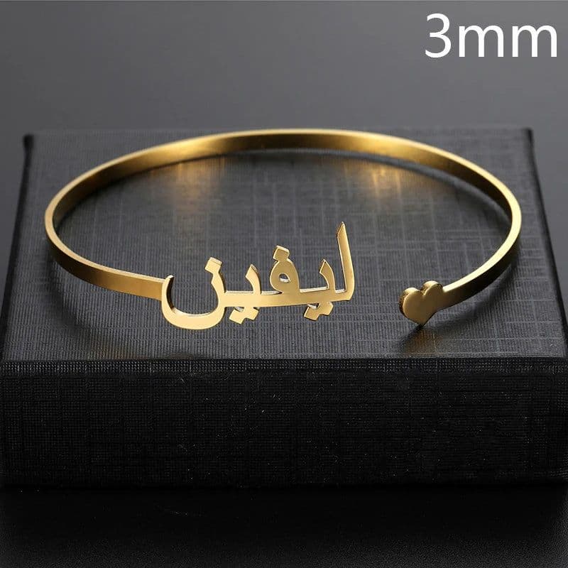 image-Kcaco Customized Letter Name Bracelet Personalized Arabic Name Adjustable Bangles Women Men Stainless Steel Kids Cuff Gift