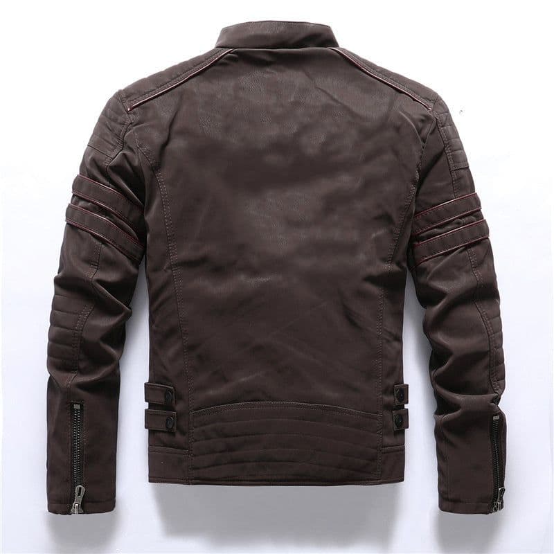 image-Men's PU Leather Jacket - Slim Fit Vintage Black