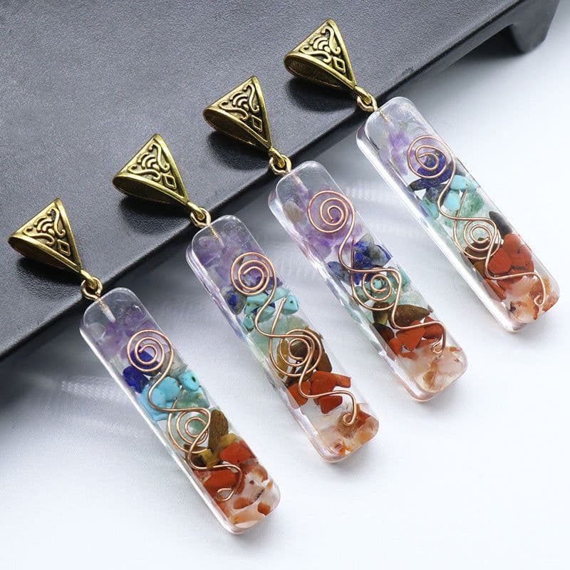 image-Orgonite chakela necklace, crystal semi-precious stone gravel, meditation seven chakra pendant