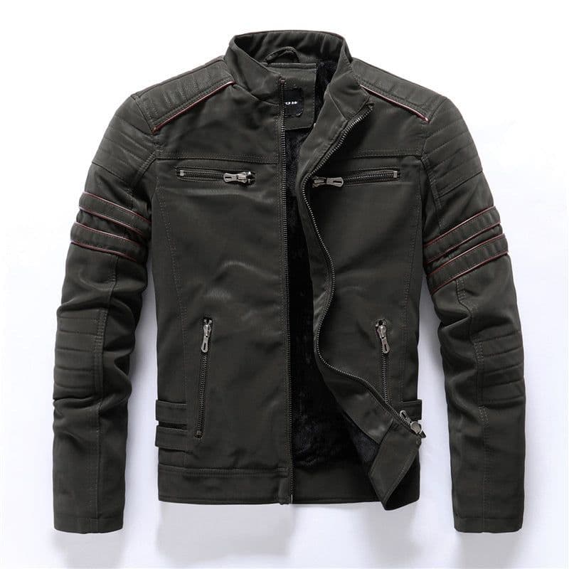 image-Men's PU Leather Jacket - Slim Fit Vintage Black