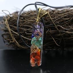 image-Orgonite chakela necklace, crystal semi-precious stone gravel, meditation seven chakra pendant