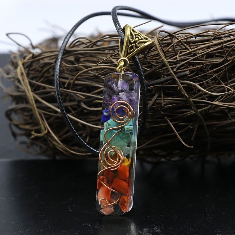 image-Orgonite chakela necklace, crystal semi-precious stone gravel, meditation seven chakra pendant