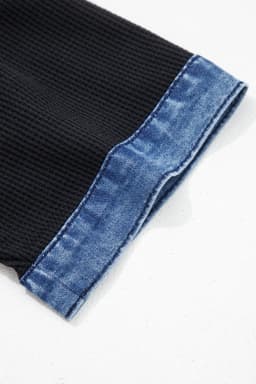 image-Black Waffle Knit Polo Top - Denim Contrast