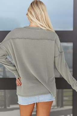 image-Black Twist Ribbed Long Sleeve Top - Exposed Seam