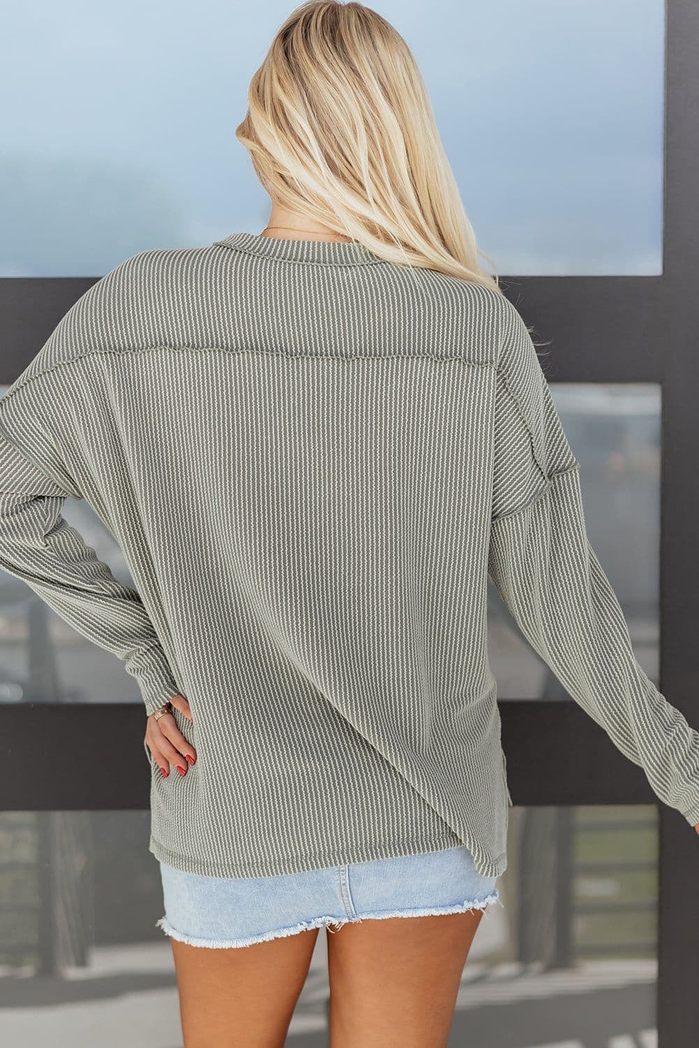 image-Black Twist Ribbed Long Sleeve Top - Exposed Seam