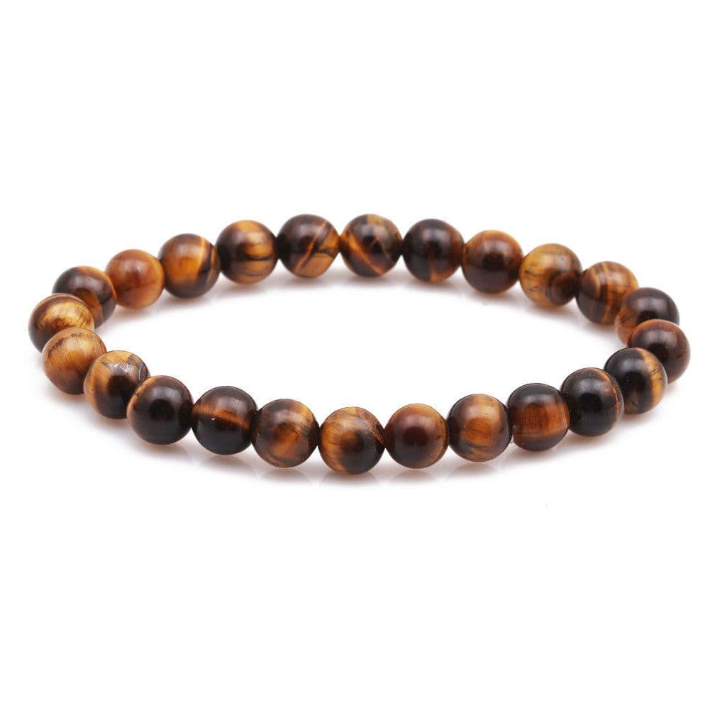image-Natural Stone Beads Black Lava Rock Stone White Stretch Charm Strand Bracelet