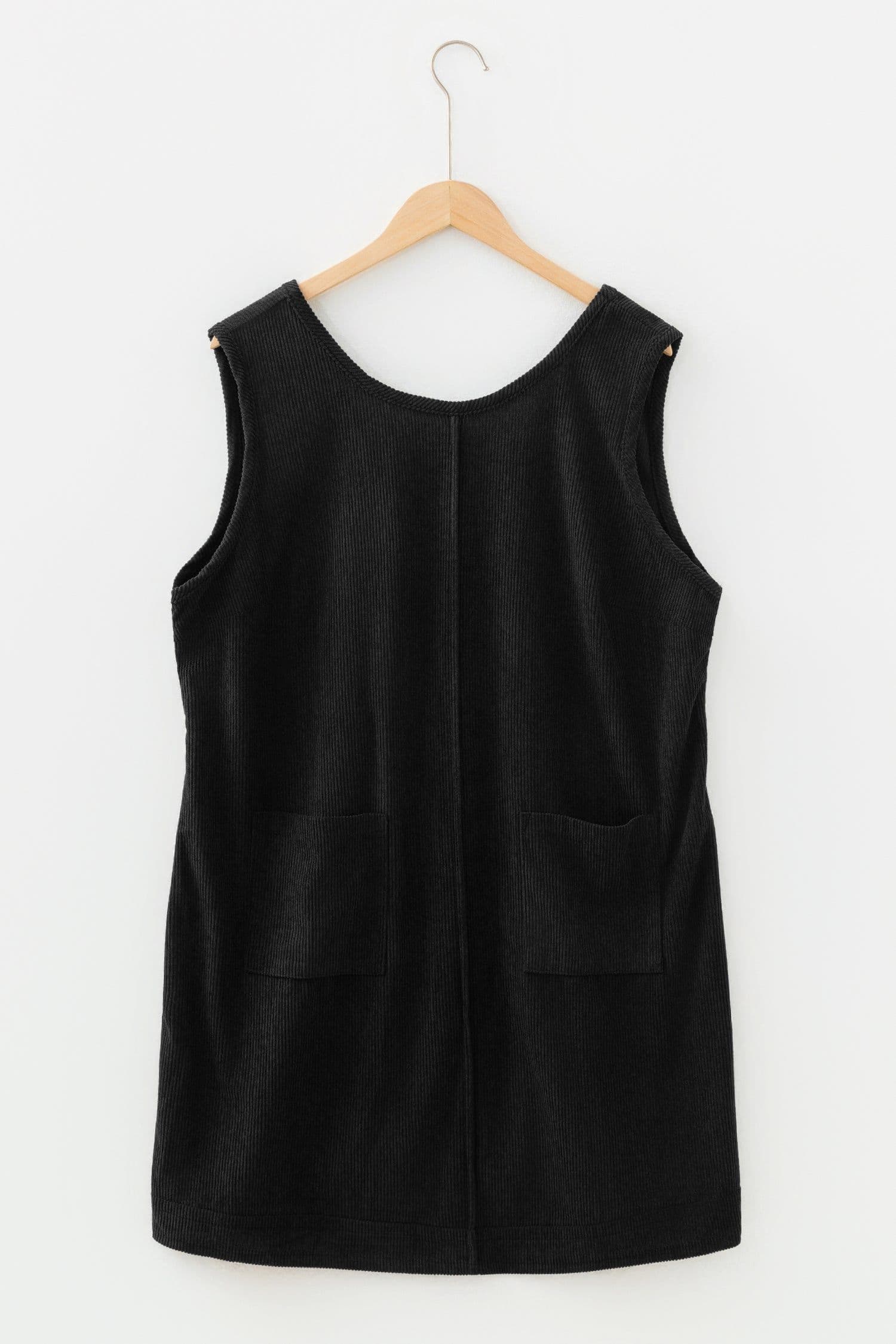 image-Black Plus Size Corduroy Mini Dress Patch Pockets