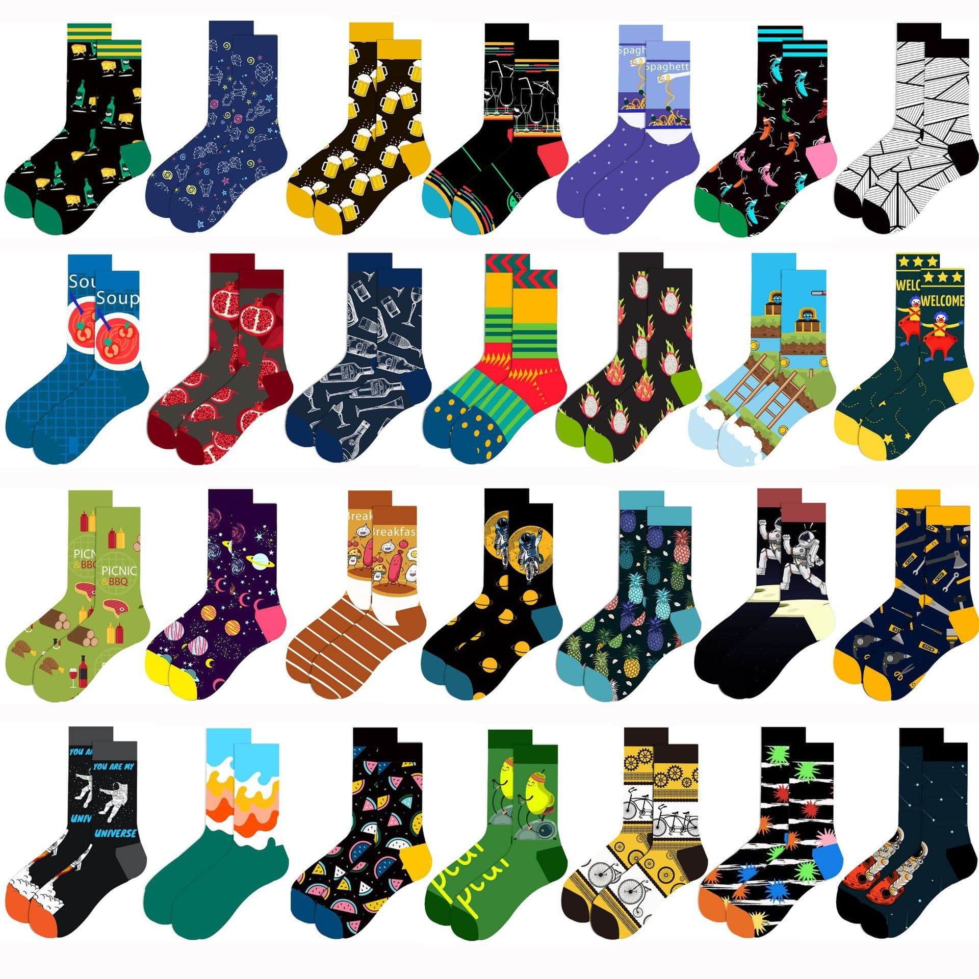 image-Men's Geometric Fruit Socks, Unisex Mid-Tube, Cotton 70%
