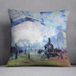 image-Saint Lazare station in Paris by Monet Cushion