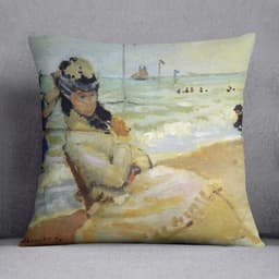 image-Camille on the beach at Trouville by Monet Cushion