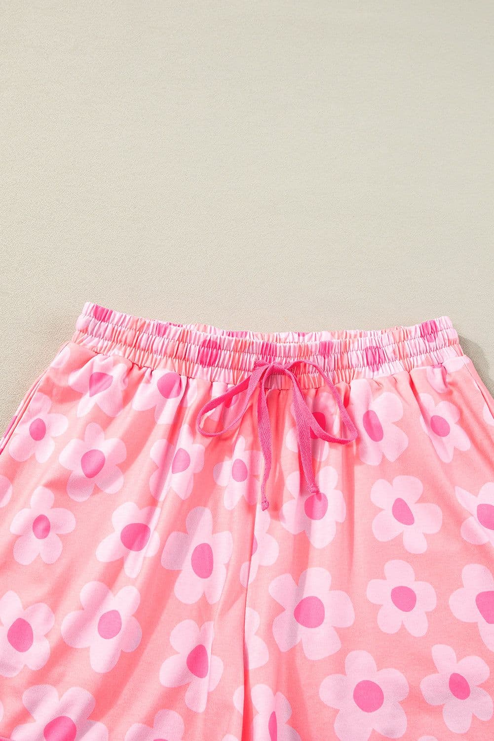 image-Green Flower Print Short Sleeve Pajamas Set